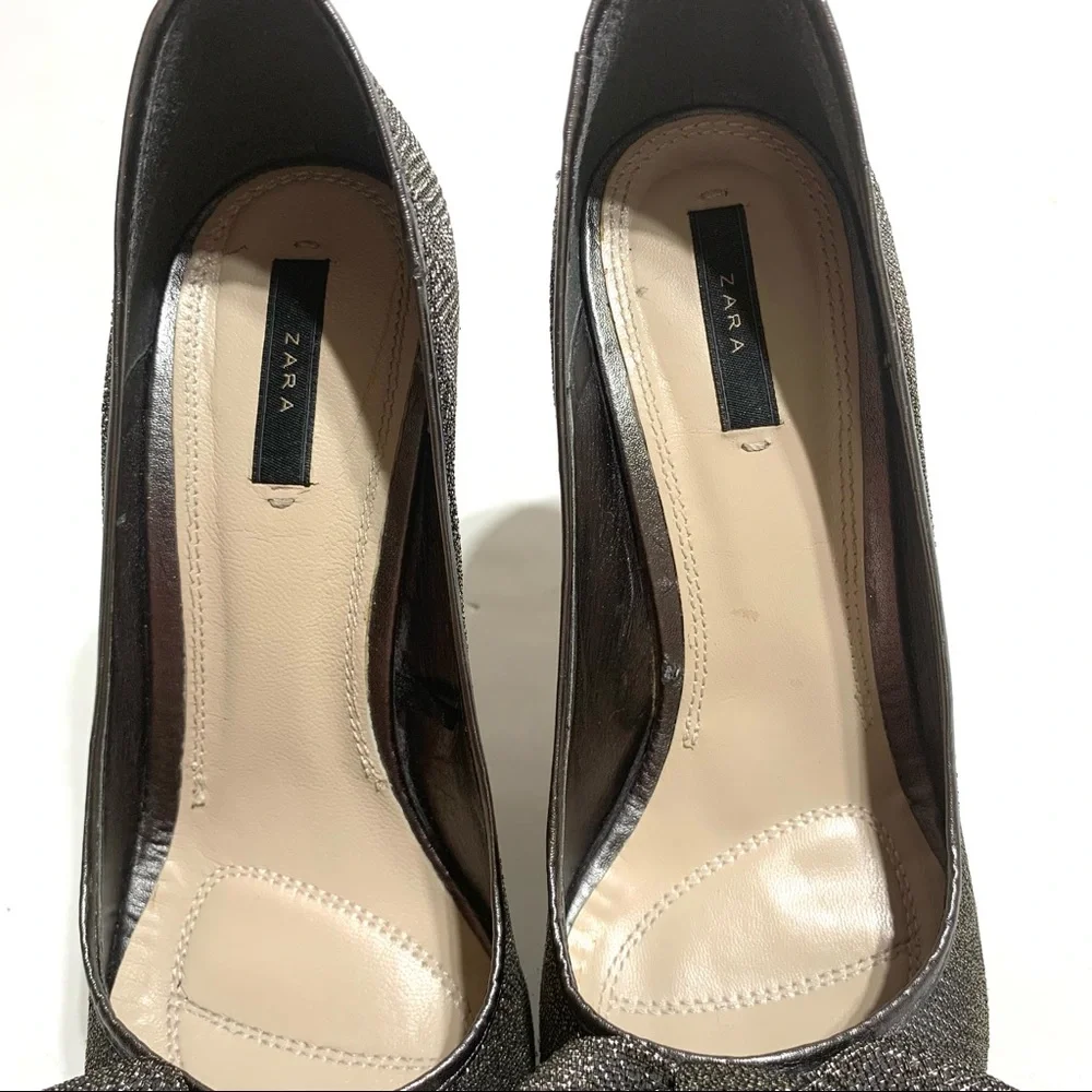 EUC Zara Charcoal Gray Metallic Textured Evening Heels Sz EUR 37 - Picture 8 of 12